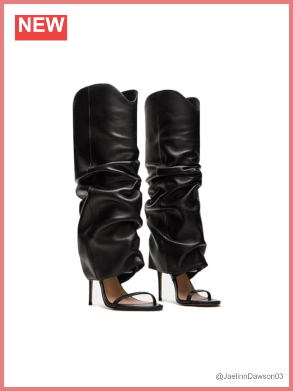 Slouchy Knee High Boots Open Toe Stiletto Heel Pull On